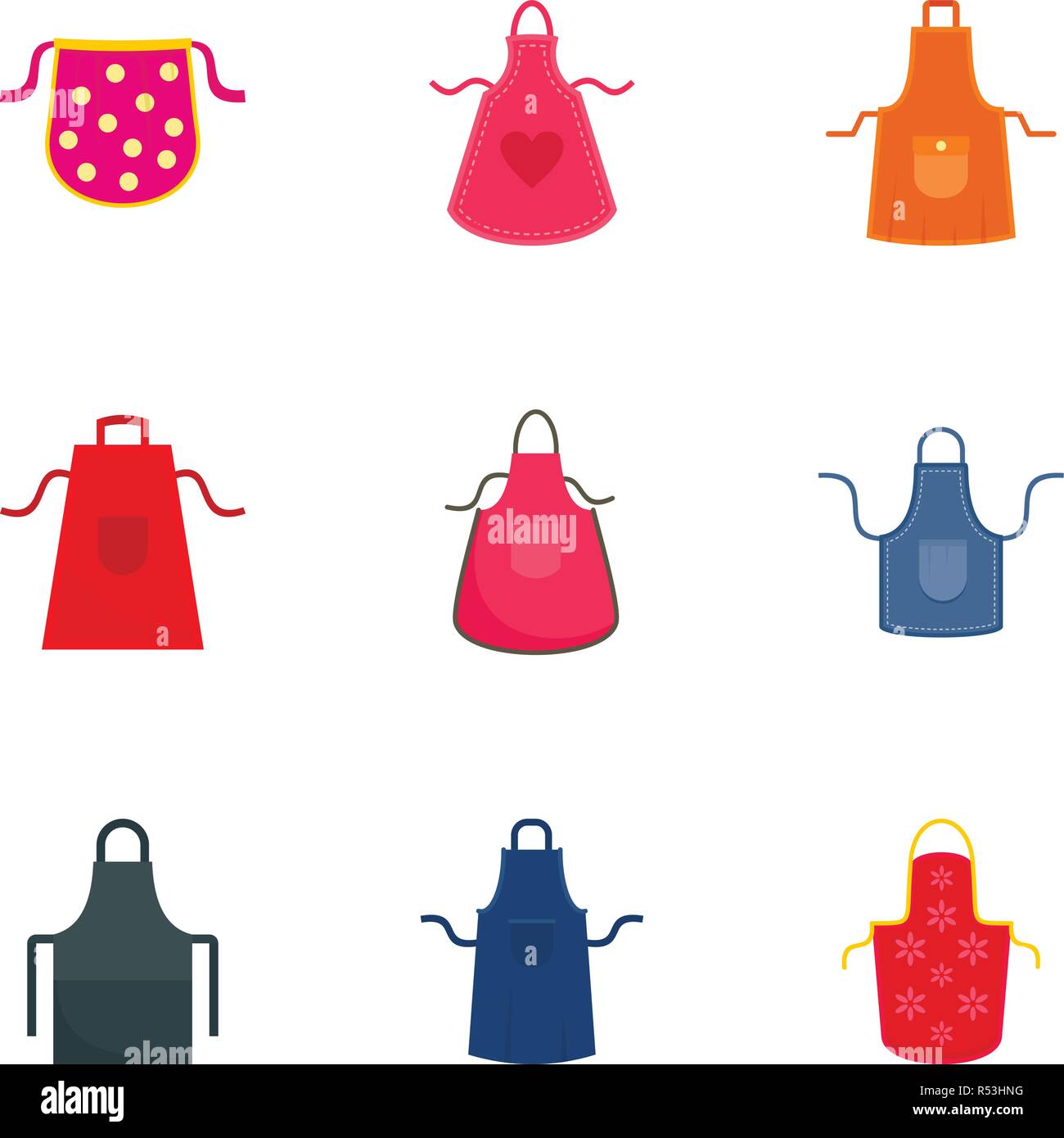 Apron icon set. Flat set of 9 apron vector icons for web design Stock