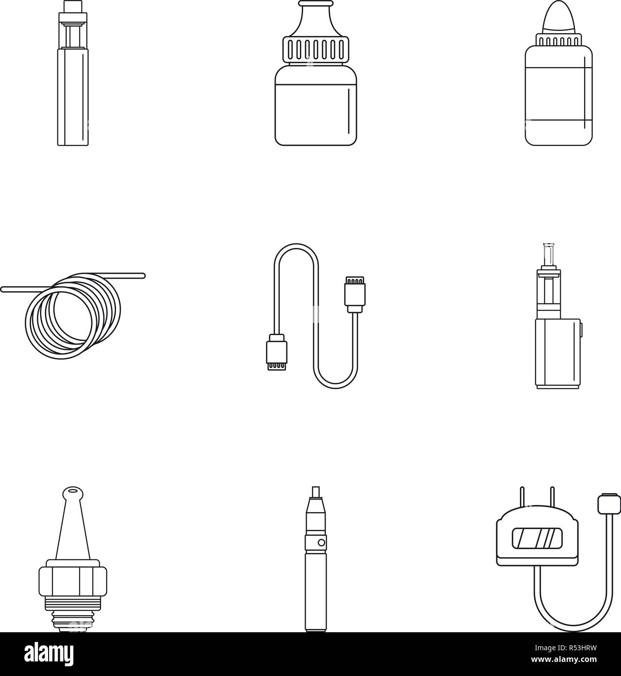 Electronic cigarette icon set. Outline set of 9 electronic cigarette ...