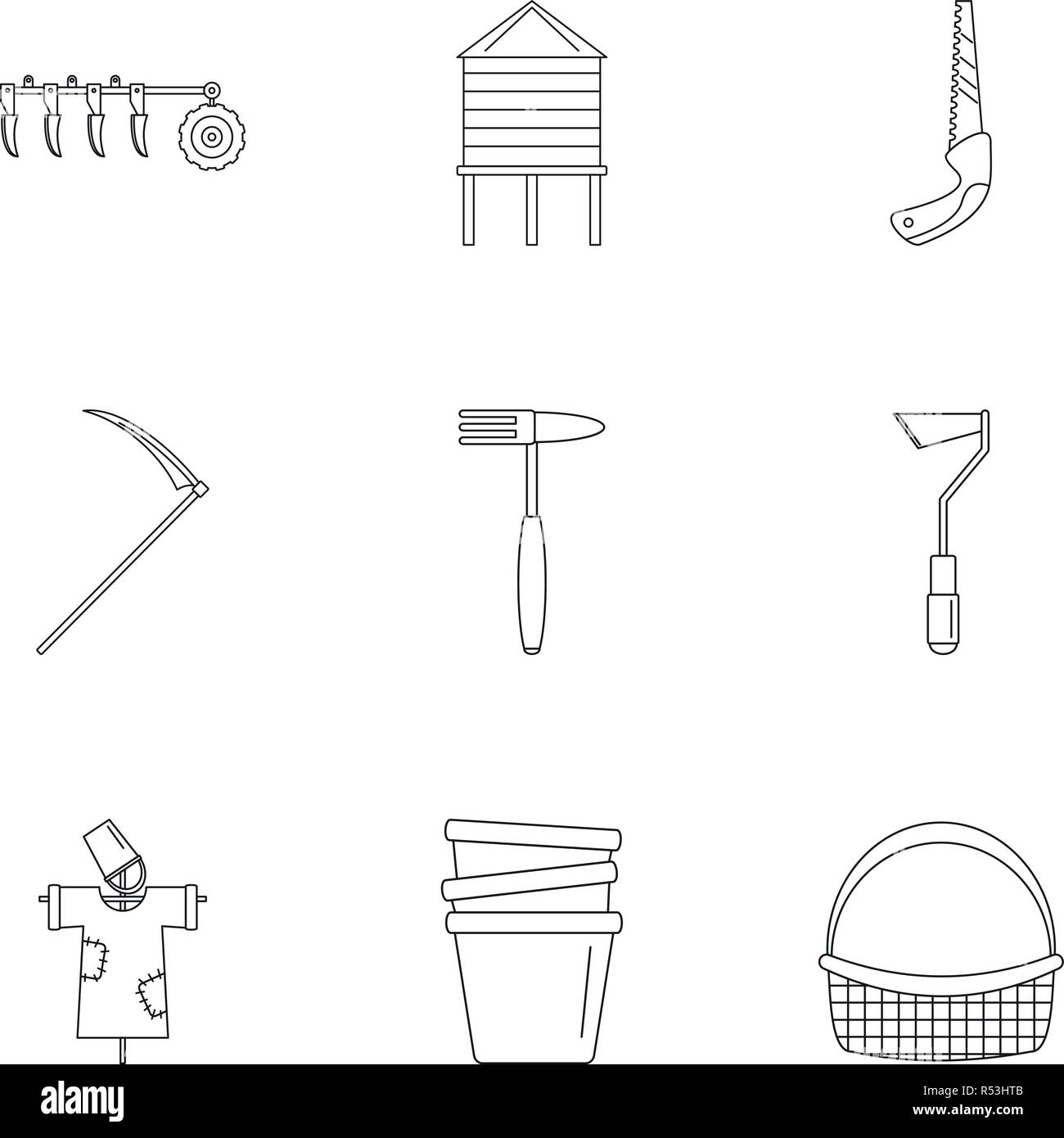 Farm icon set. Outline set of 9 farm vector icons for web design ...