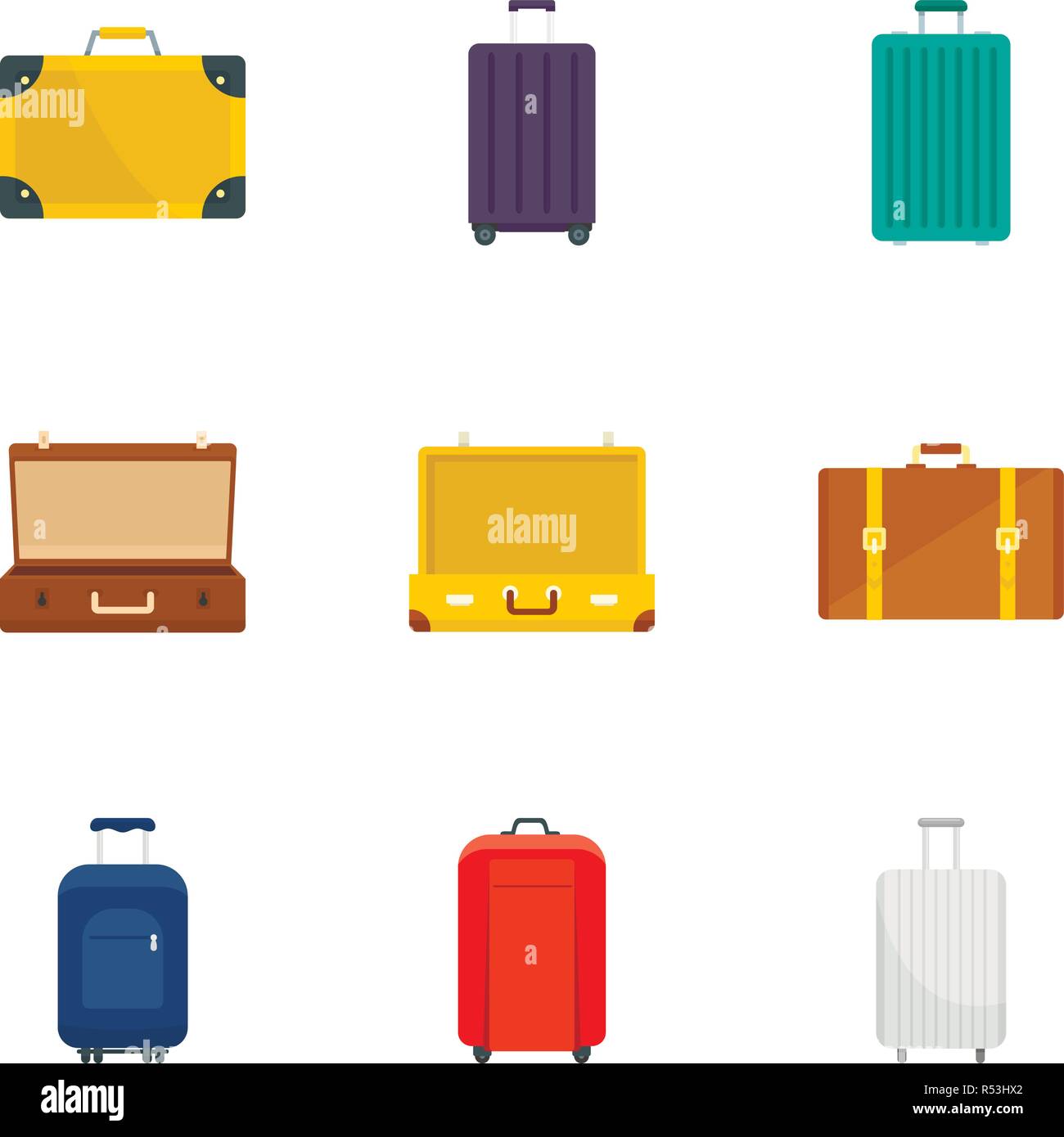 Suitcase icon set. Flat set of 9 suitcase vector icons for web design