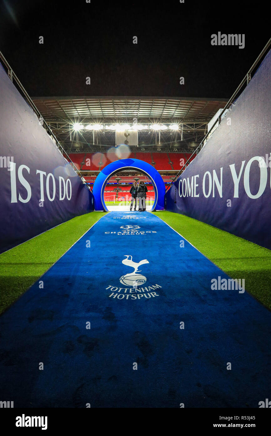 28th November 2018, Wembley Stadium, London, England; UEFA Champions League,  Tottenham v Inter Milan ; General view from the tunnel at Wembley Credit:  Georgie Kerr/News Images Stock Photo - Alamy
