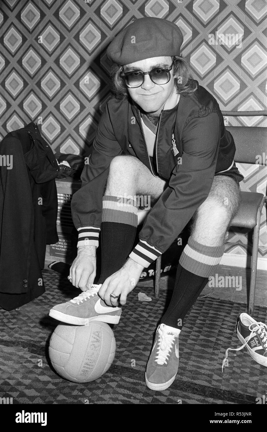 Elton John pictured in Wembley during a 5 a side football match, which