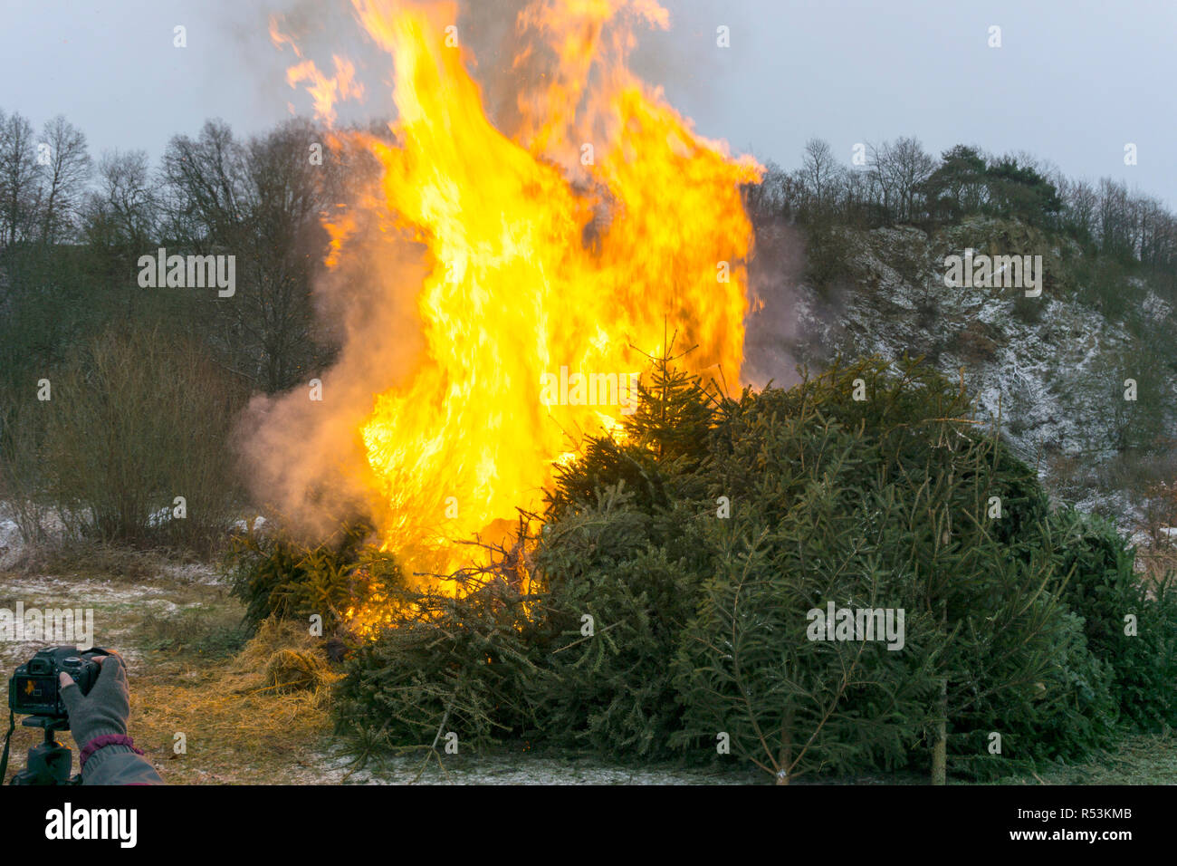 christmas tree burning is photographed Stock Photo Alamy