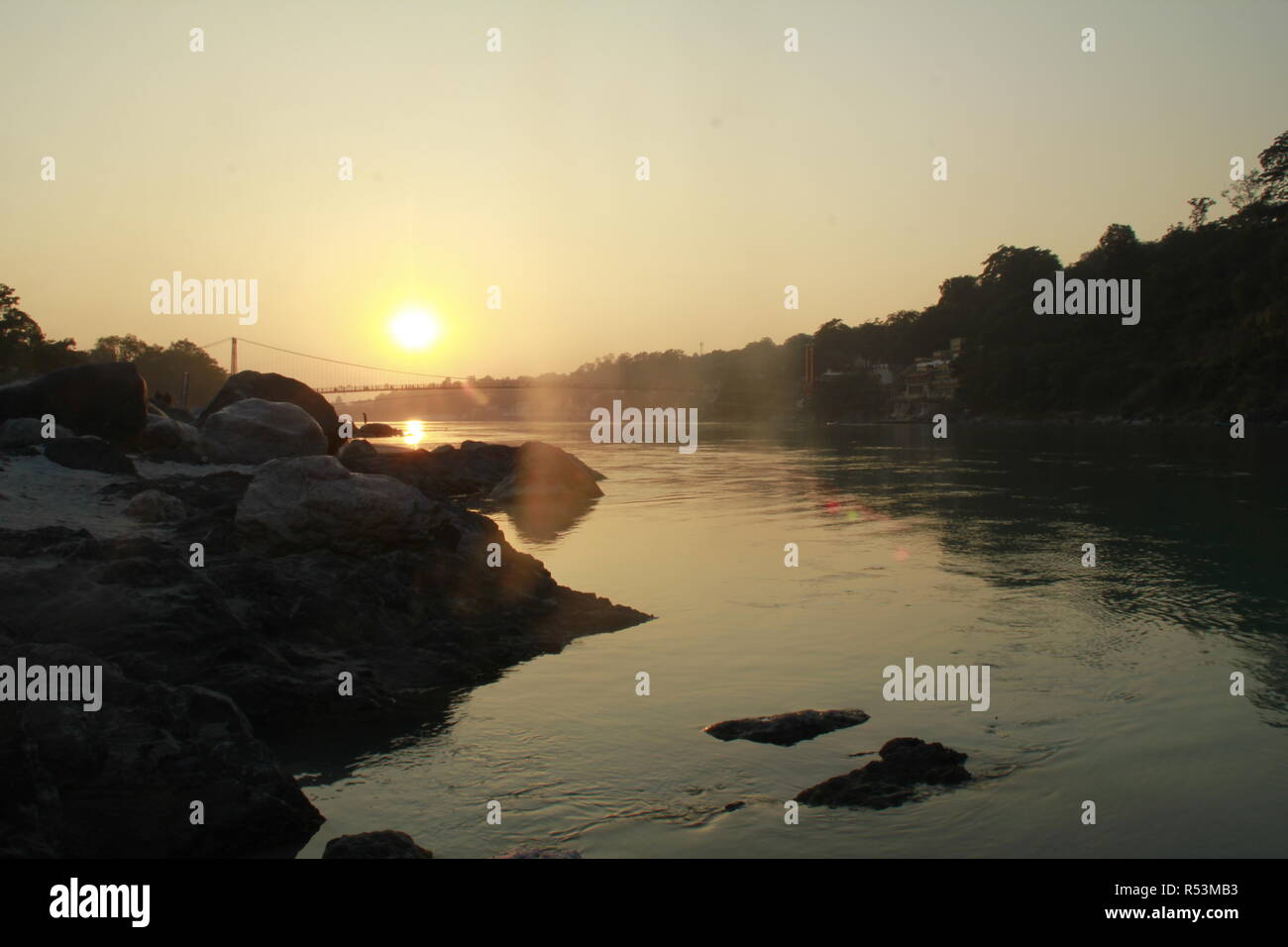 Life in Rishikesh on the banks of river ganga Stock Photo