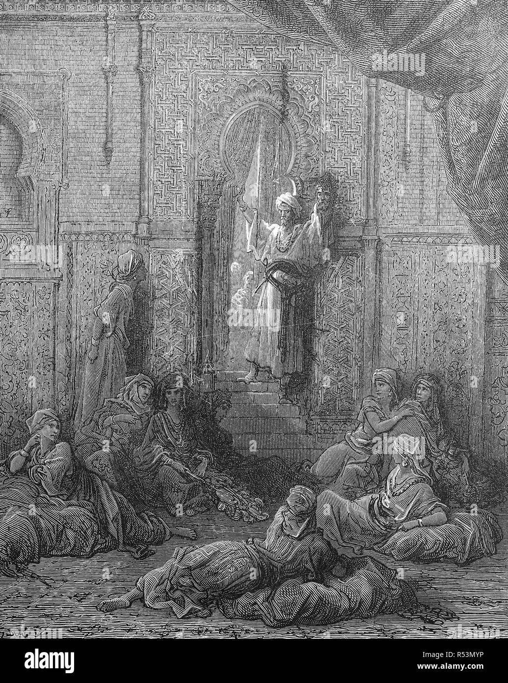 Digital improved reproduction, the head of the Emir is shown in the Serail, fourth crusade, Der Kopf des Emirs wird im Serail gezeigt, vierter Kreuzzug, original print from the 19th century Stock Photo