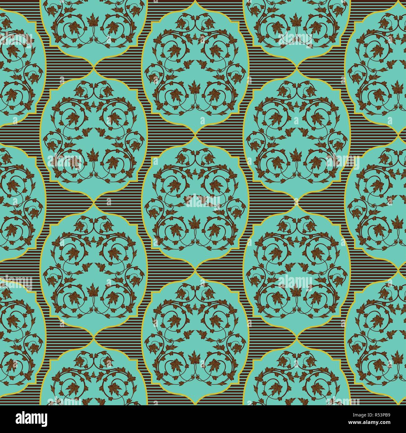 Seamless vector antique floral pattern of Victorian style in turquoise, khaki and brown hues as a fabric texture Stock Vector