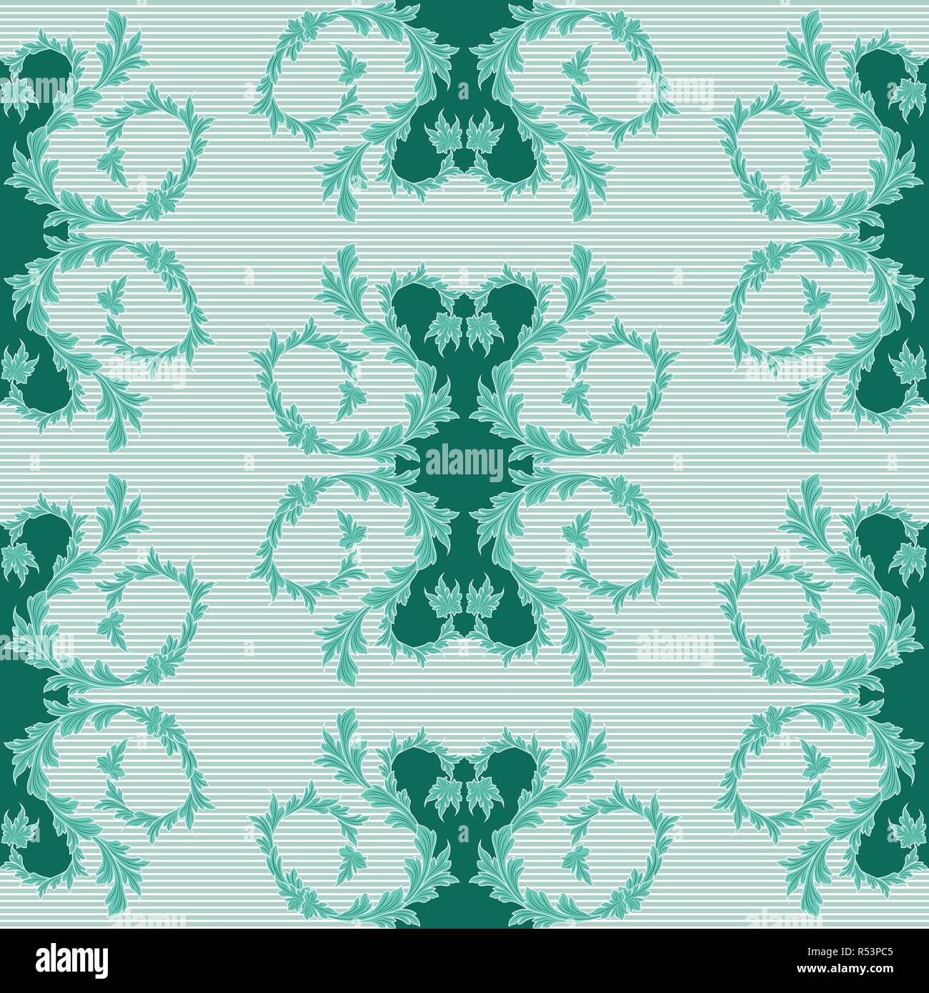 Delicate seamless vector antique floral pattern of Victorian style in turquoise hues as a fabric texture Stock Vector