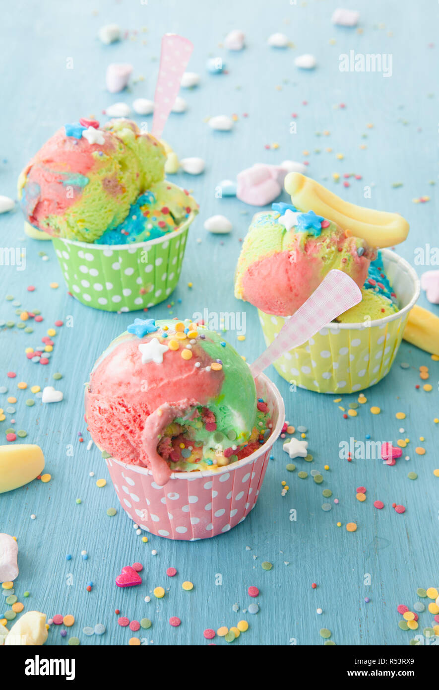 colorful ice cream with sprinkles Stock Photo