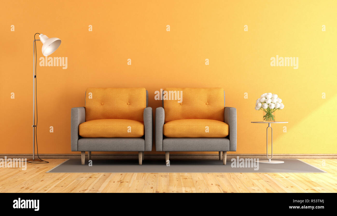 Orange and gray living room Stock Photo - Alamy