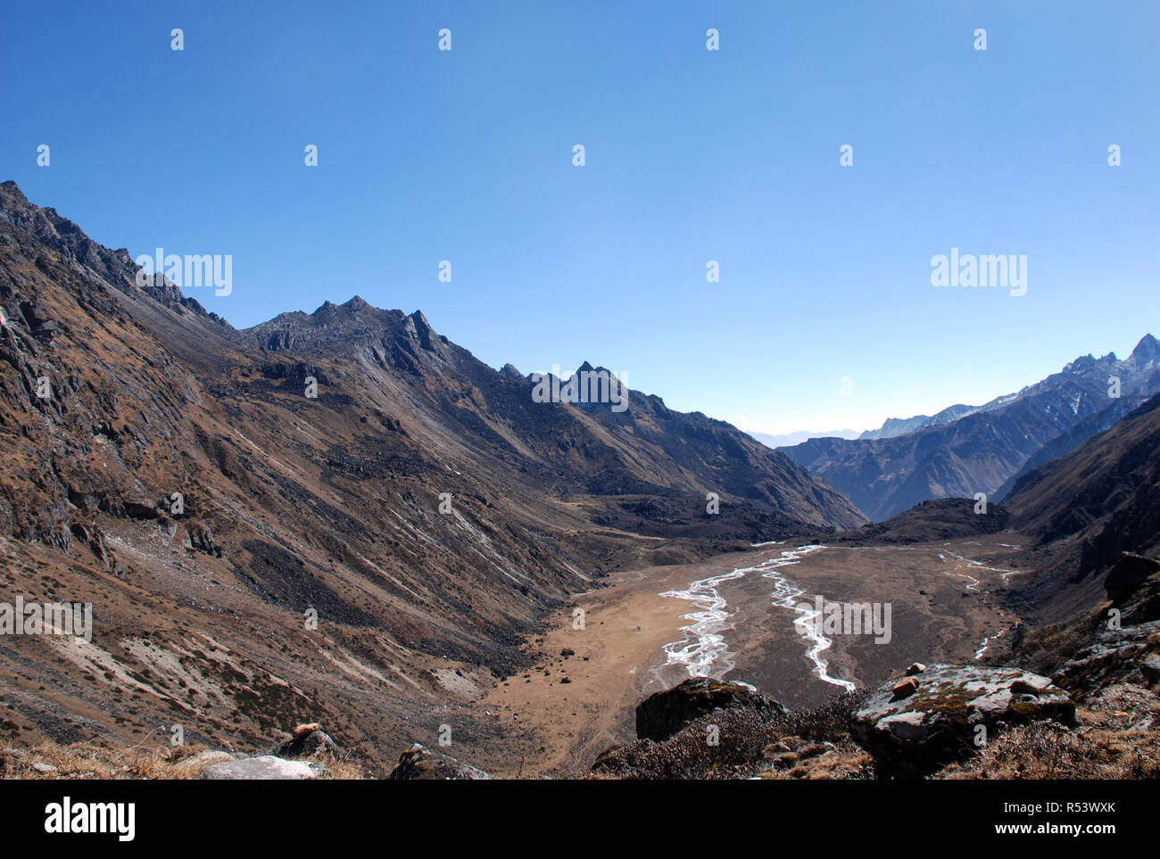 a high mountain valley in Eastern Nepal Stock Photo