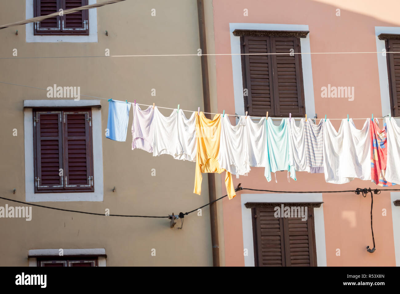 laundry drying outside in the town Stock Photo Alamy