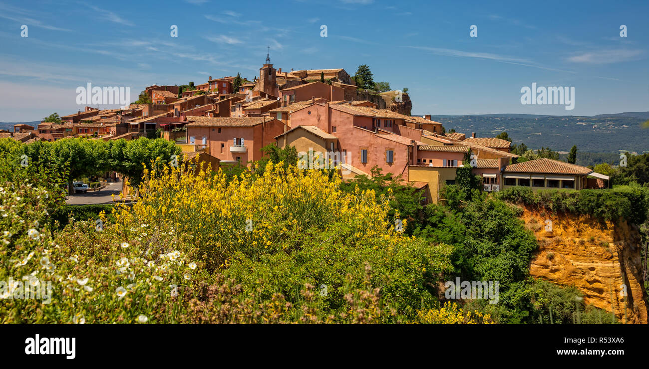 The Small Village Of Roussillon Landscape With Houses In Historic 