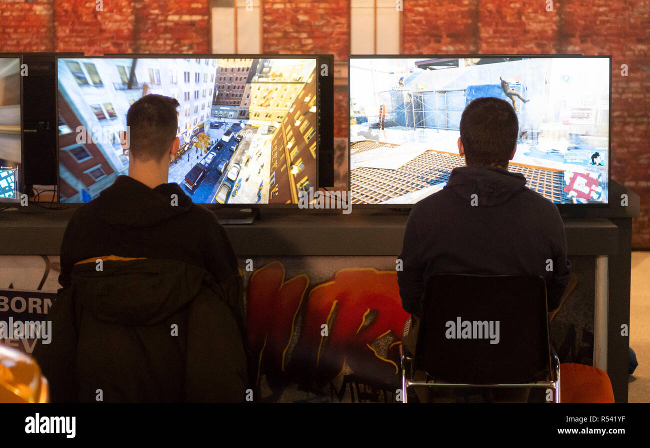 Barcelona, Spain. 29th November, 2018. People playing video games during the Barcelona Games World 2018 at Gran Via Fira on November 28, 2018 in Barcelona, Spain. © Victor Puig/Alamy Live News Stock Photo