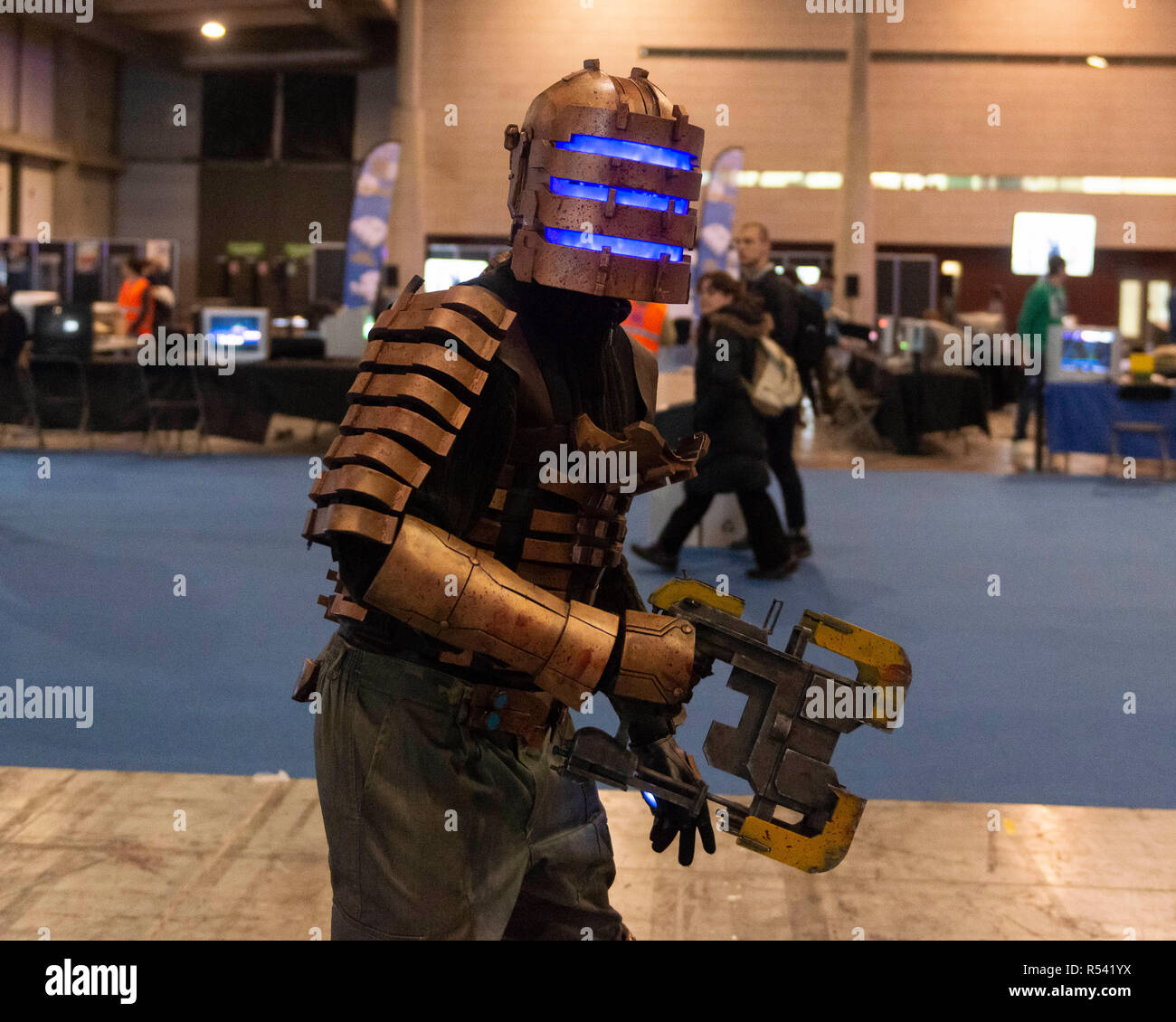 Barcelona, Spain. 29th November, 2018. A man playing driving video games during the Barcelona Games World 2018 at Gran Via Fira on November 28, 2018 in Barcelona, Spain. © Victor Puig/Alamy Live News dressed and made up as one of her favorite videogame characters during the Barcelona Games World 2018 at Gran Via Fira on November 28, 2018 in Barcelona, Spain. © Victor Puig/Alamy Live News Stock Photo