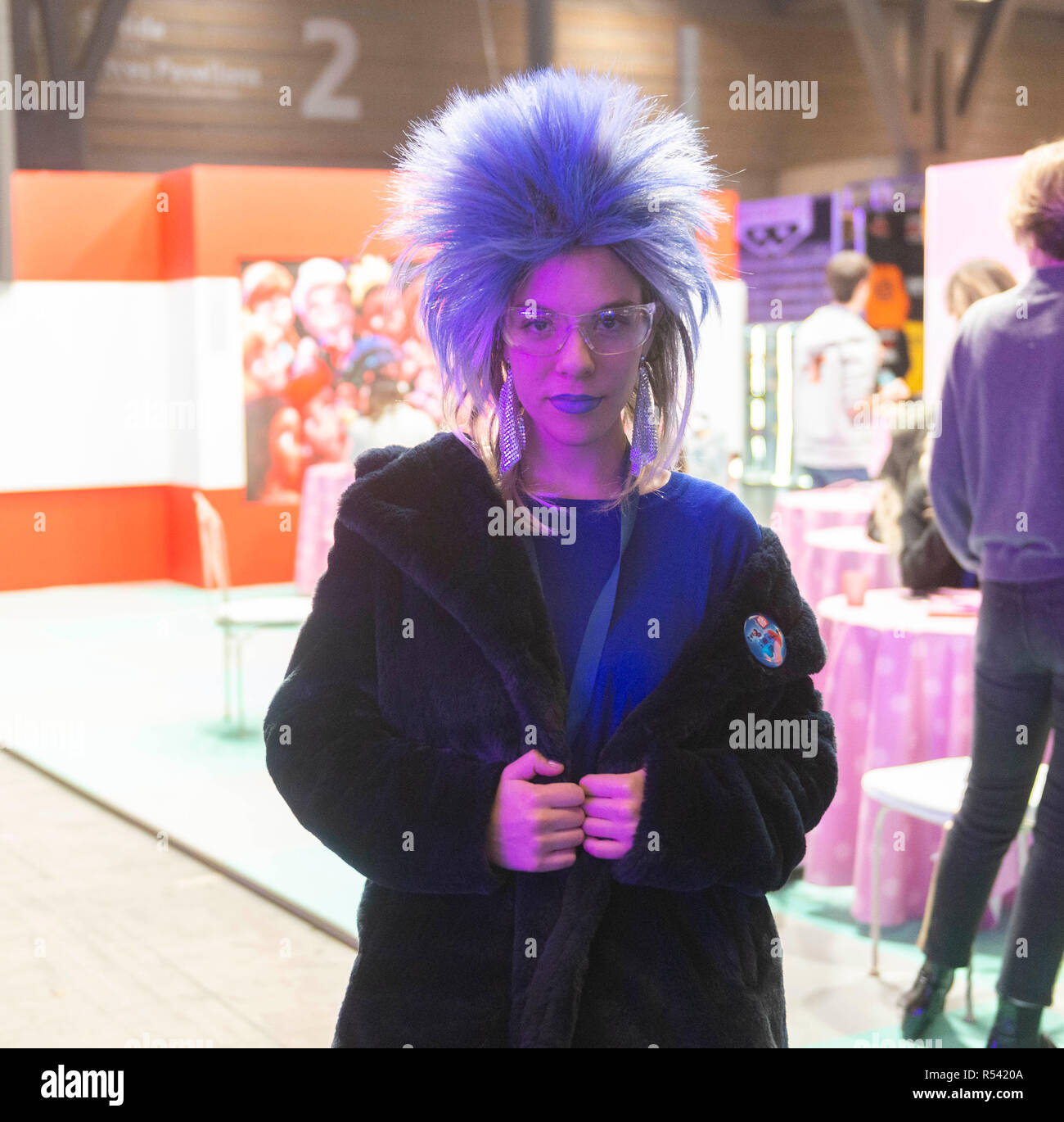 Barcelona, Spain. 29th November, 2018. A girl dressed and made up as one of her favorite videogame characters during the Barcelona Games World 2018 at Gran Via Fira on November 28, 2018 in Barcelona, Spain. © Victor Puig/Alamy Live News Stock Photo