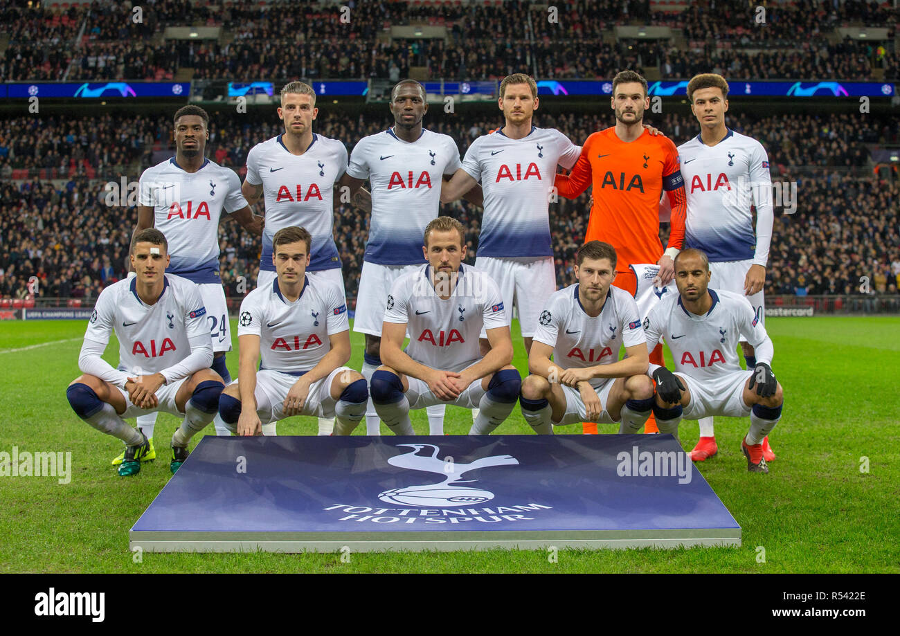 London, UK. 28th November, 2018. Spurs pre match team photo during the UEFA Champions League match between Tottenham Hotspur and Internazionale at Wembley Stadium, London, England on 28 November 2018. Photo by Andy Rowland. Credit: Andrew Rowland/Alamy Live News Stock Photo