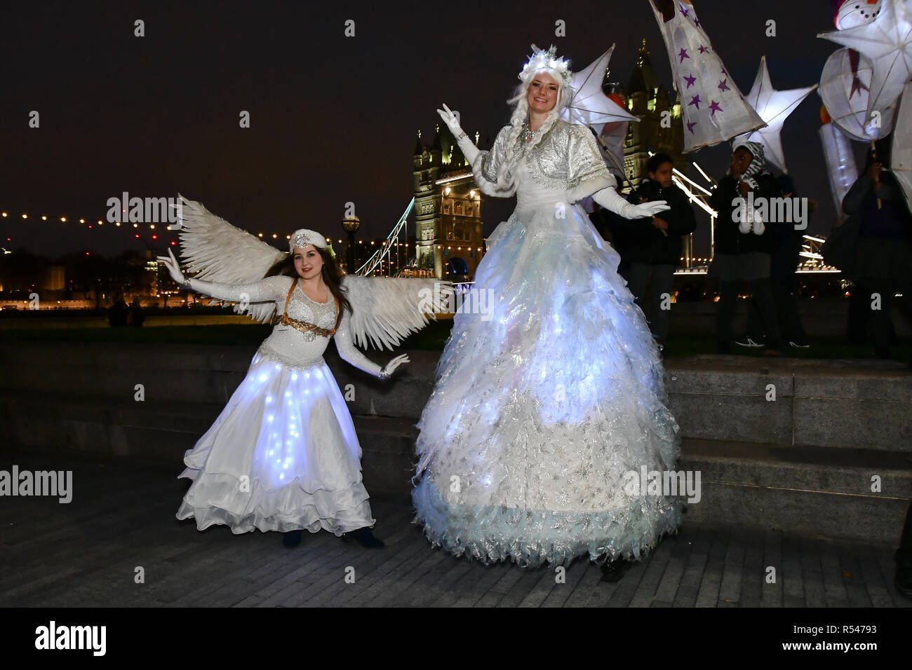 London, UK. 29th Nov 2018. Honourable Councillor Catherine Rose is a Mayor of Southwark join Christmas by the River Launch children from Snowsfields and Tower Bridge Primary Schools of spectacle illuminate procession at London Bridge City and singing jingle bell at Potters Fields Park to Hay Gallery to London Bridge Station on 29 November 2018, London, UK. Credit: Picture Capital/Alamy Live News Stock Photo