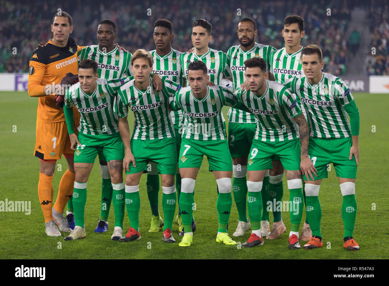 29th November 2018, Estadio Benito Villamarin, Seville, Spain; UEFA Europa  League football, Real Betis versus Olympiakos; Real Betis team line up  Stock Photo - Alamy