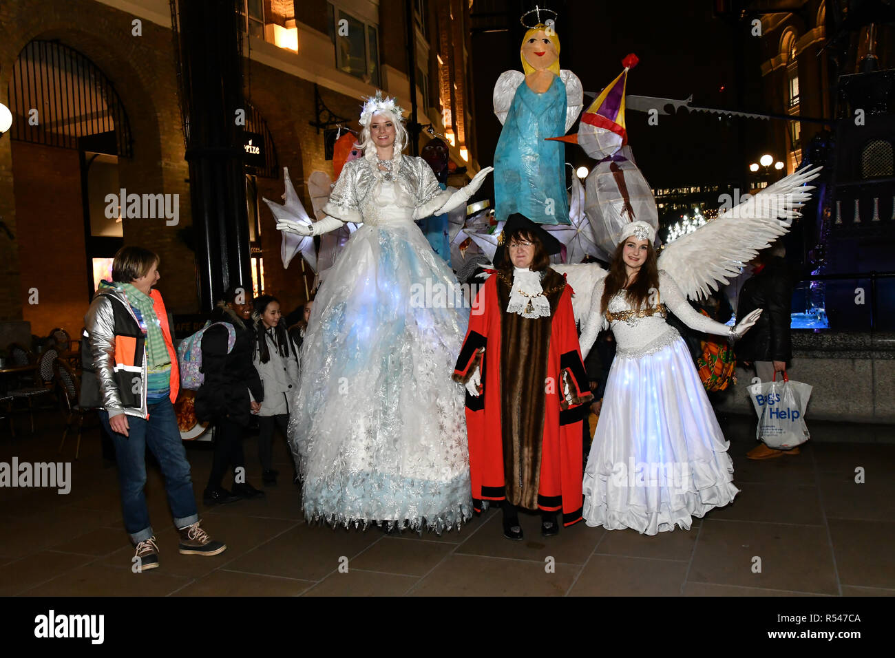 London, UK. 29th Nov 2018. Honourable Councillor Catherine Rose is a Mayor of Southwark join Christmas by the River Launch children from Snowsfields and Tower Bridge Primary Schools of spectacle illuminate procession at London Bridge City and singing jingle bell at Potters Fields Park to Hay Gallery to London Bridge Station on 29 November 2018, London, UK. Credit: Picture Capital/Alamy Live News Stock Photo