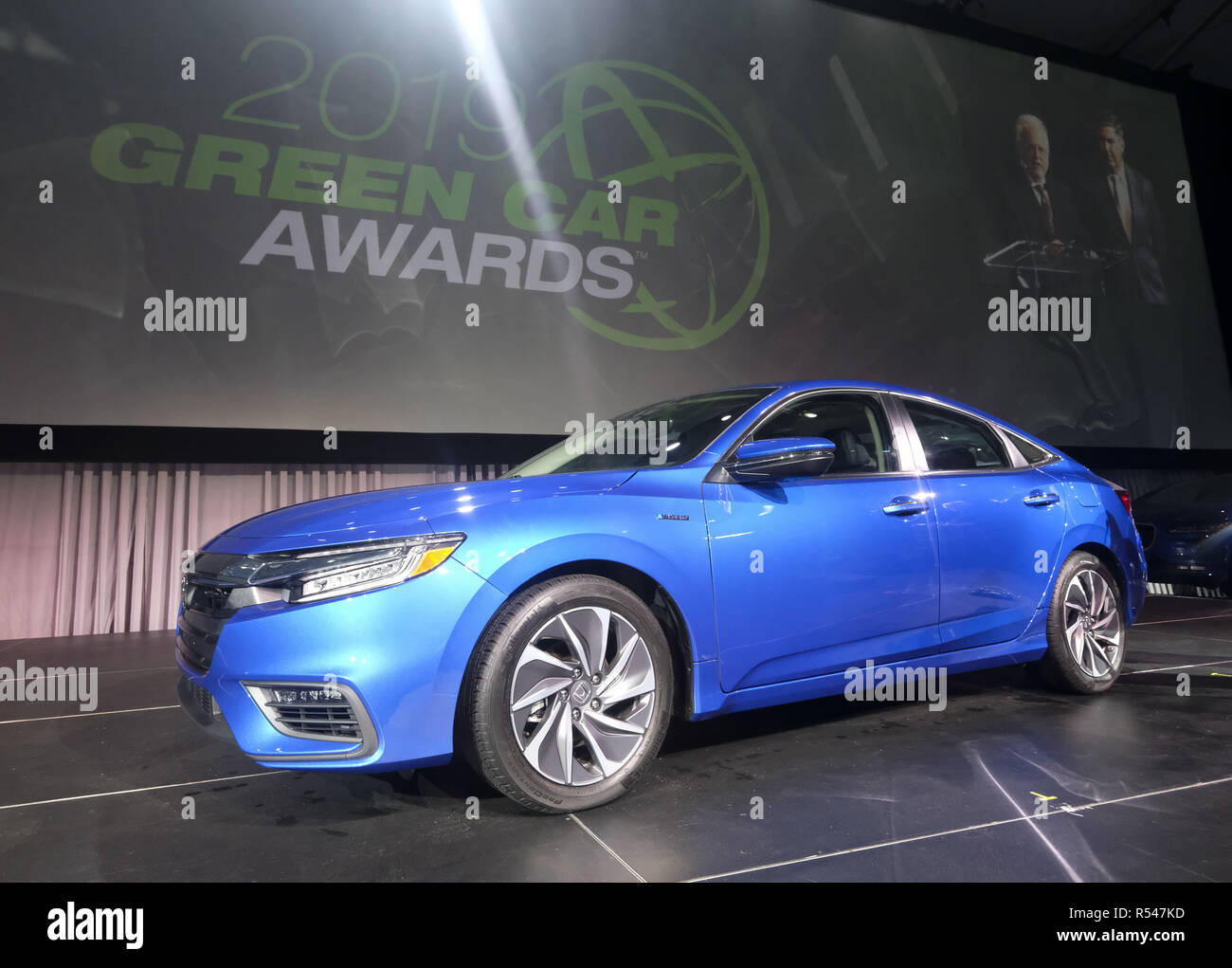 Los Angeles, California, USA. 29th Nov, 2018. The Honda Insight is unveiled after it was announced as the winner of the 2019 Green Car of the Year Award at the Los Angeles Auto Show, Thursday, Nov. 29, 2018, in Los Angeles. The Honda's third generation Insight hybrid sedan was named the winner of the 2019 Green Car of the Year Award. Credit: Ringo Chiu/ZUMA Wire/Alamy Live News Stock Photo