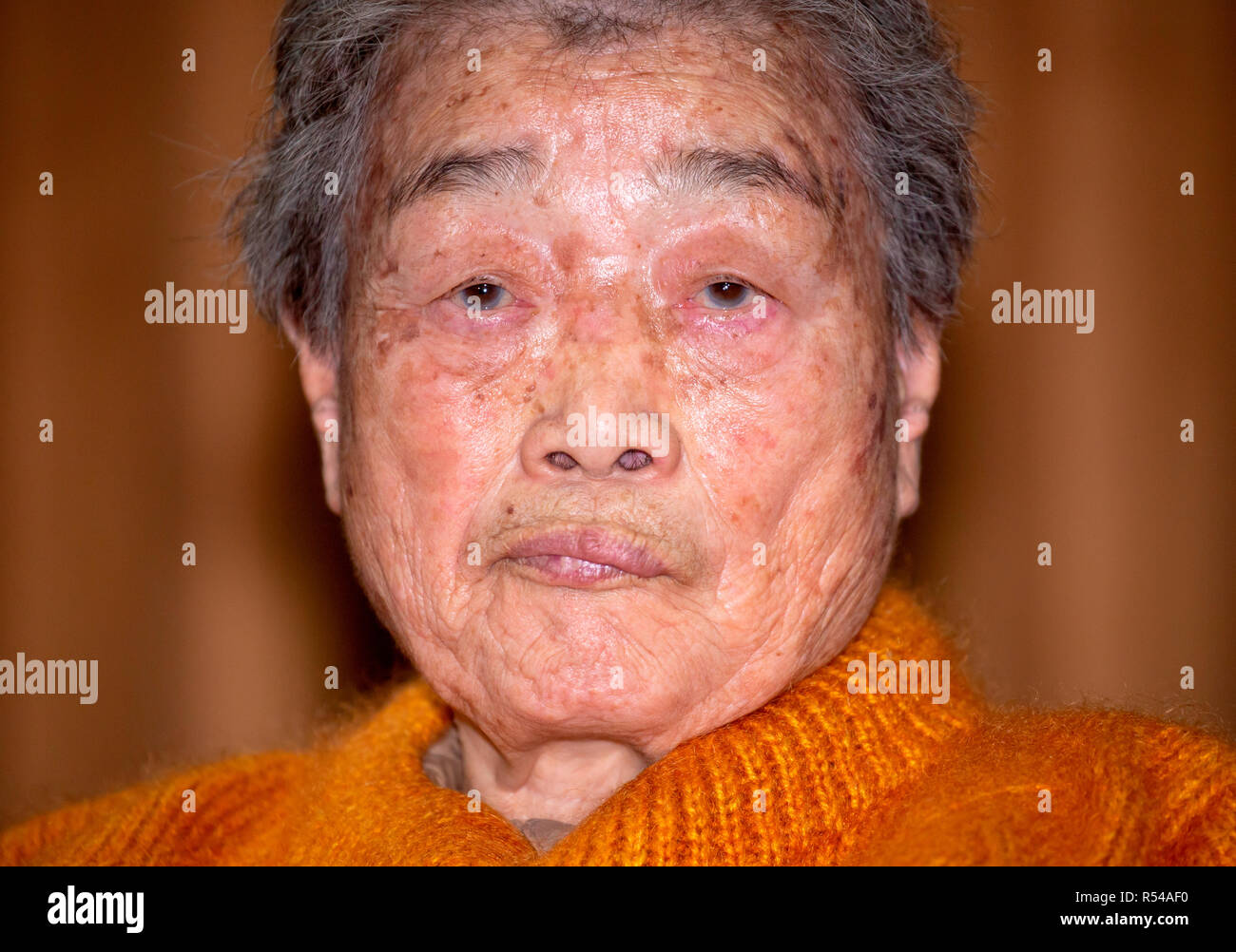 Kim Sung-Joo, Nov 29, 2018 : Kim Sung-Joo, a victim of Japan's forced labor during World War II attends a press conference at the Seoul Bar Association near the Supreme Court in Seoul, South Korea after the Supreme Court's ruling on damages suits. According to local media, South Korea's Supreme Court ordered Mitsubishi Heavy Industries to compensate 10 Koreans who worked at its shipyard and other production facilities in Hiroshima and Nagoya in 1944 with no pay and a bereaved family member of another on two separate damages suits. The top court upheld two appellate court judgments -- one that Stock Photo