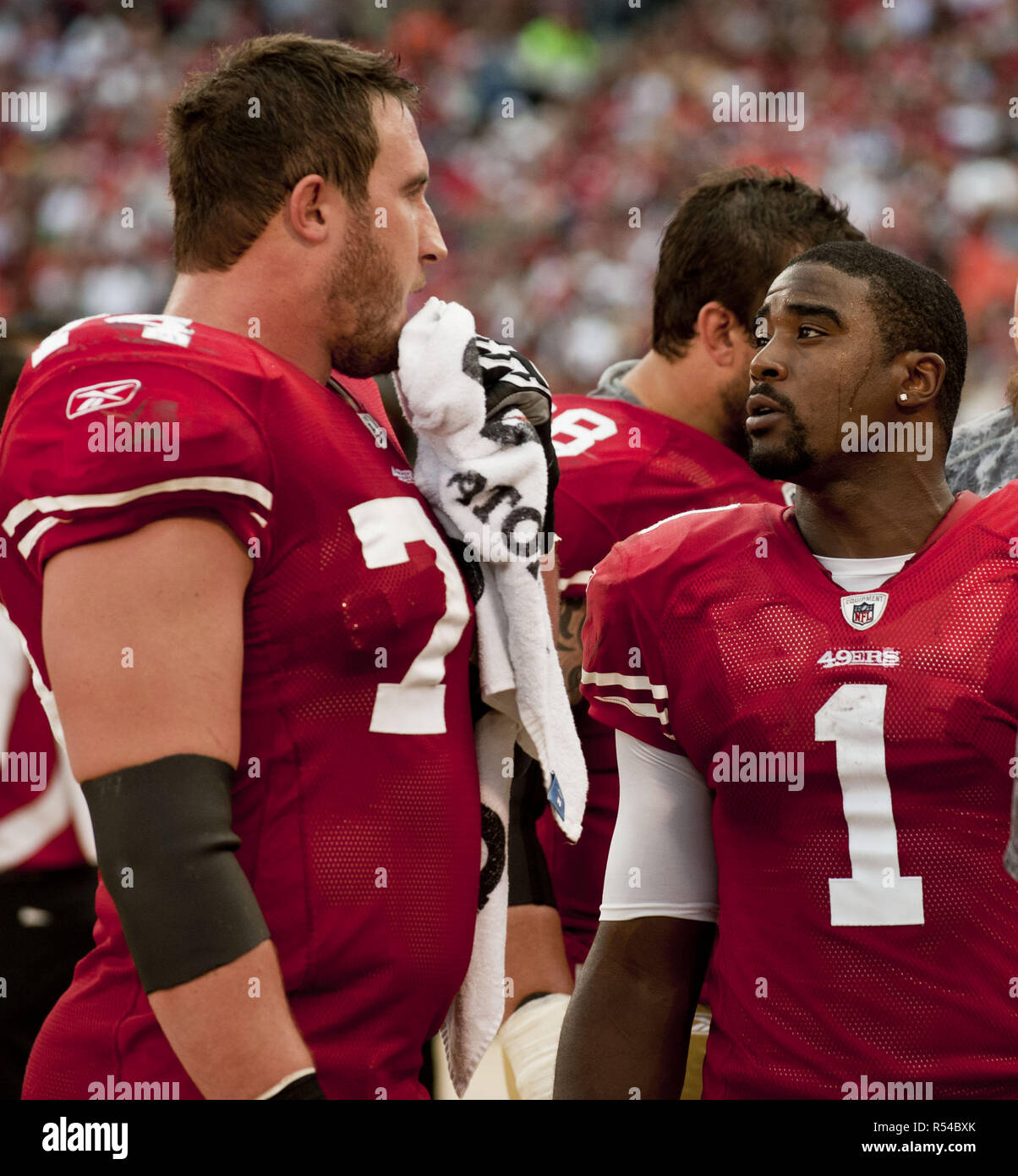 San Francisco 49ers Joe Staley (74) celebrates his 17-yard pass