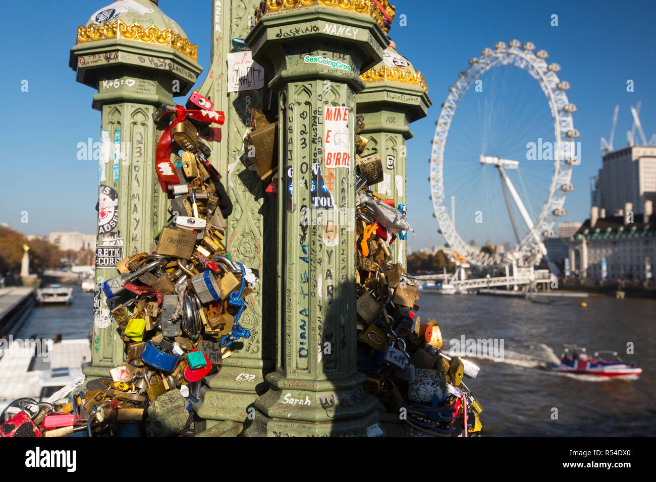 Padlocks attached to Westminster Bridge, London, UK Stock Photo Alamy