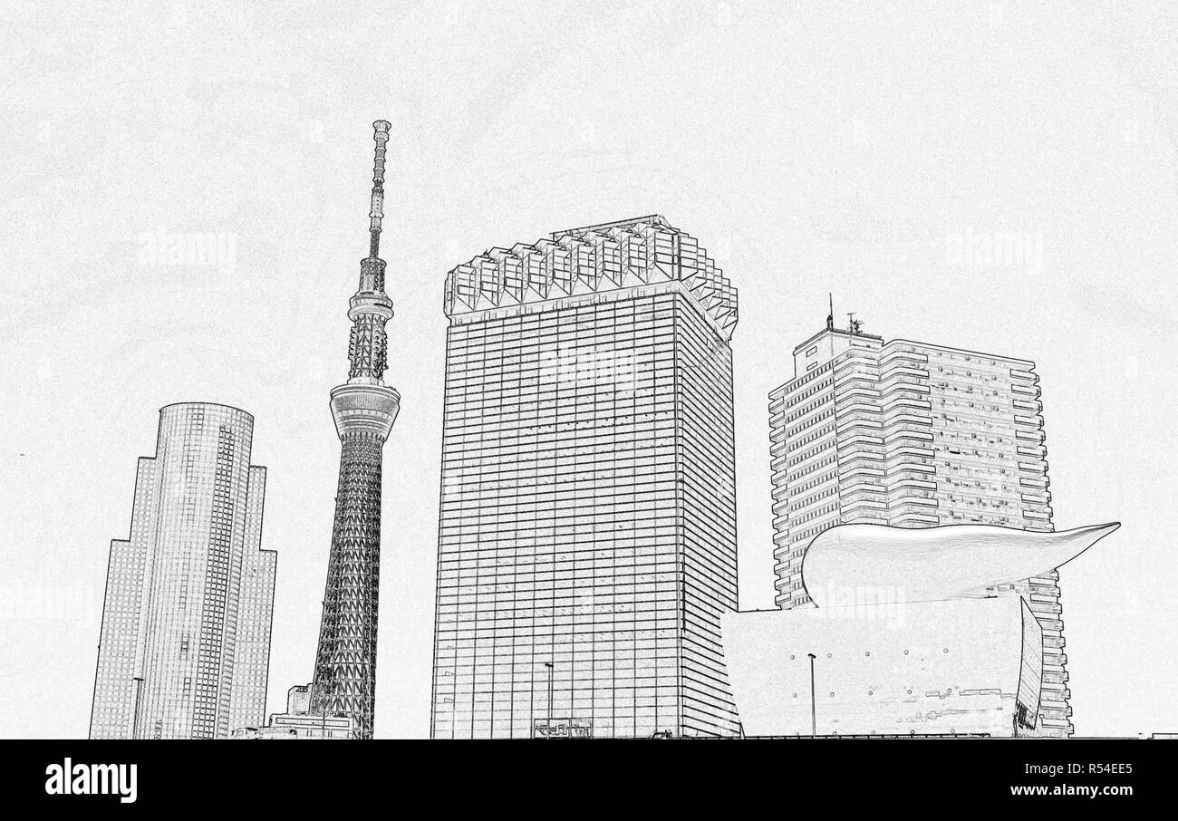 Tokyo SkyTree tower, Tokyo, Japan (illustration) Stock Photo