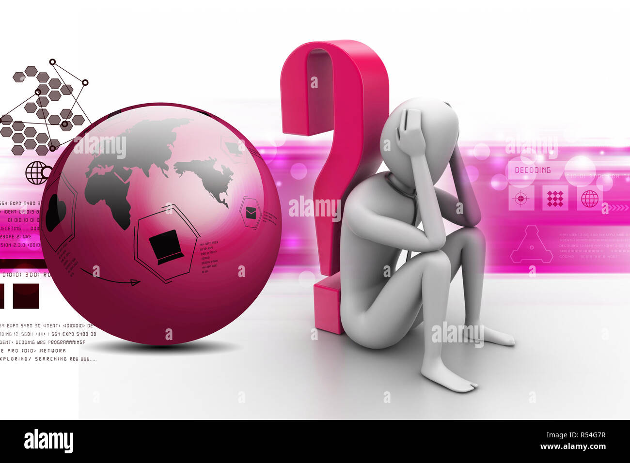 3d man sitting the question mark Stock Photo - Alamy