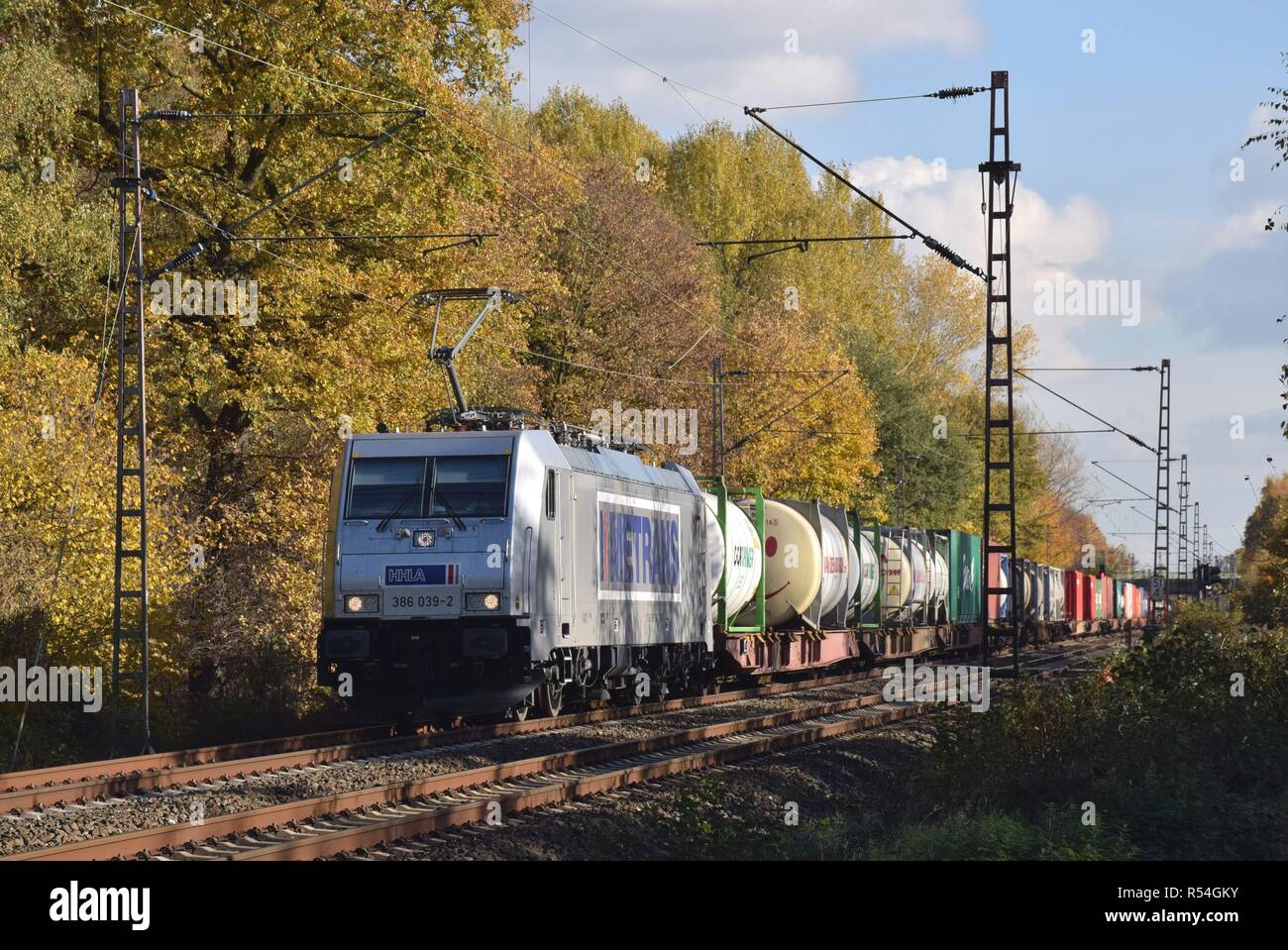 German Container Train Freight train with container from Hamburg on 08.11.2018 in Lünen ...