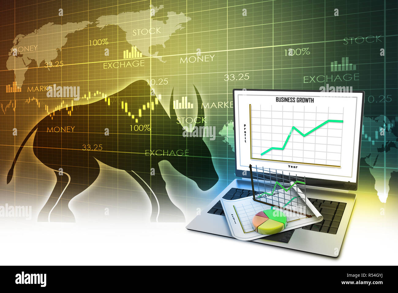 Laptop showing a financial report Stock Photo - Alamy