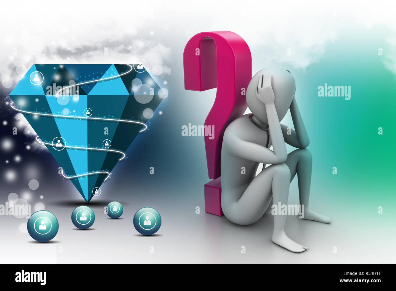 3d man sitting near the question mark Stock Photo - Alamy