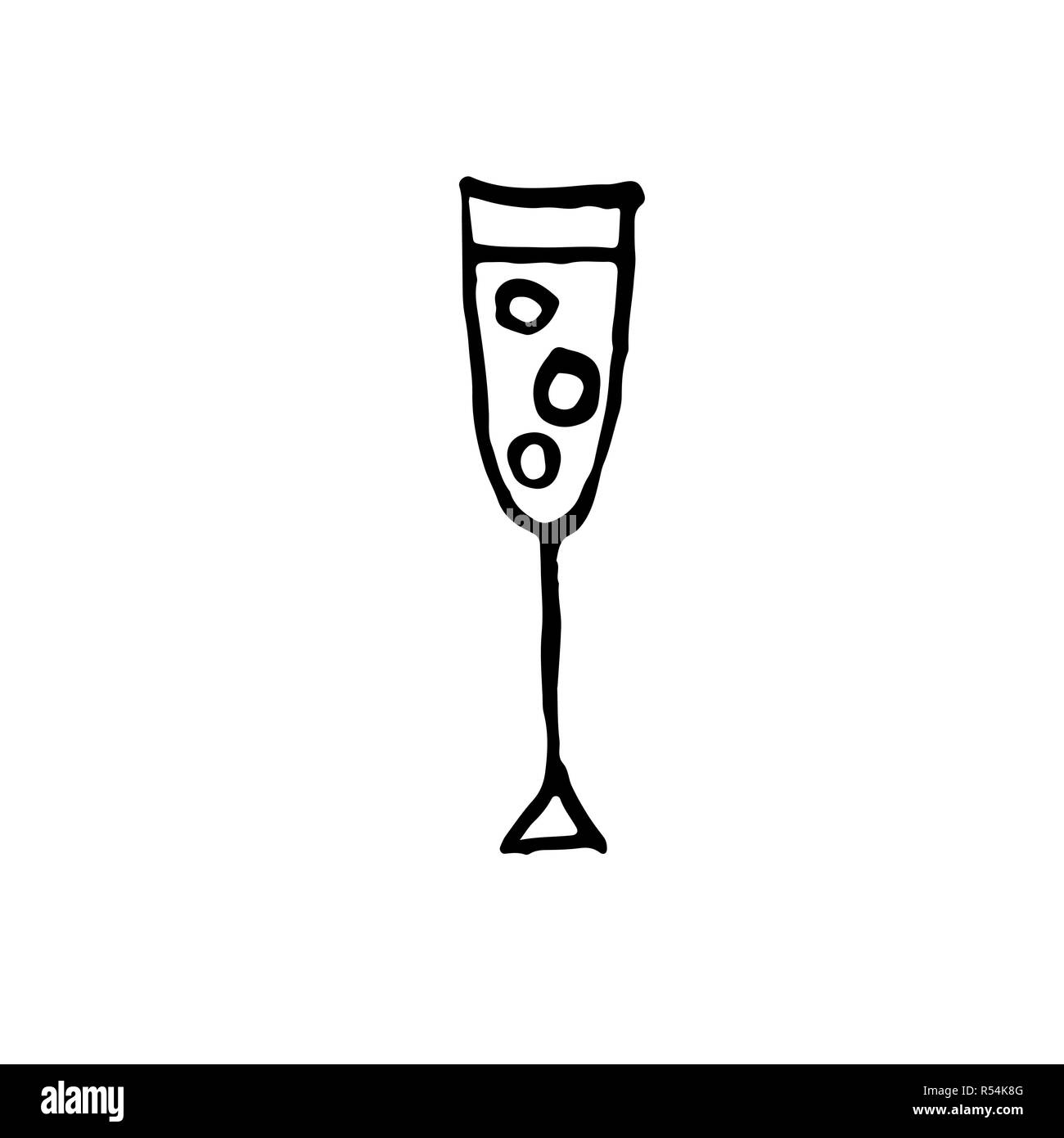 Glass of champagne icon. Vector grunge brush illustration. Stock Vector