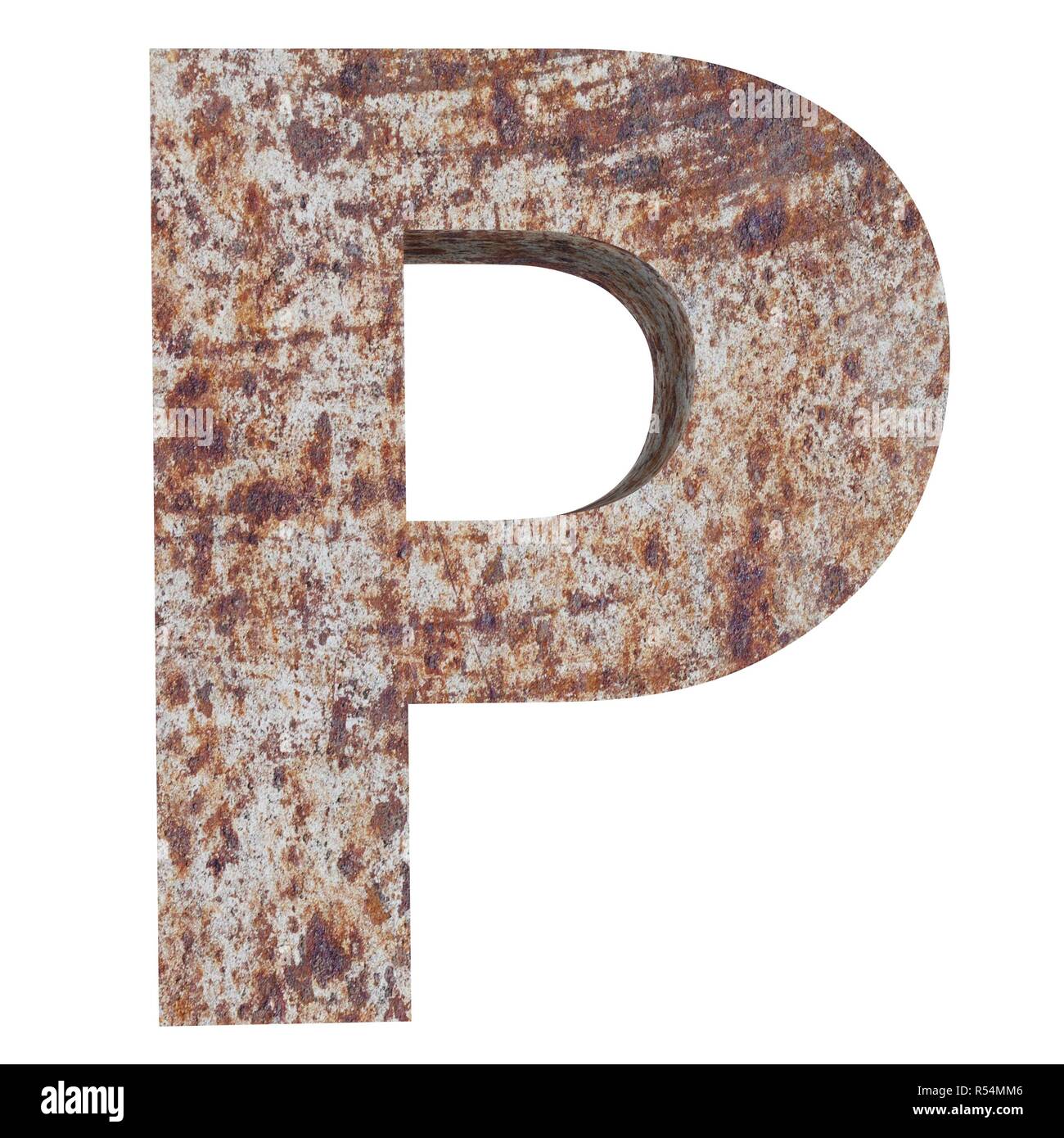Conceptual old rusted meta capital letter -P, iron or steel industry ...