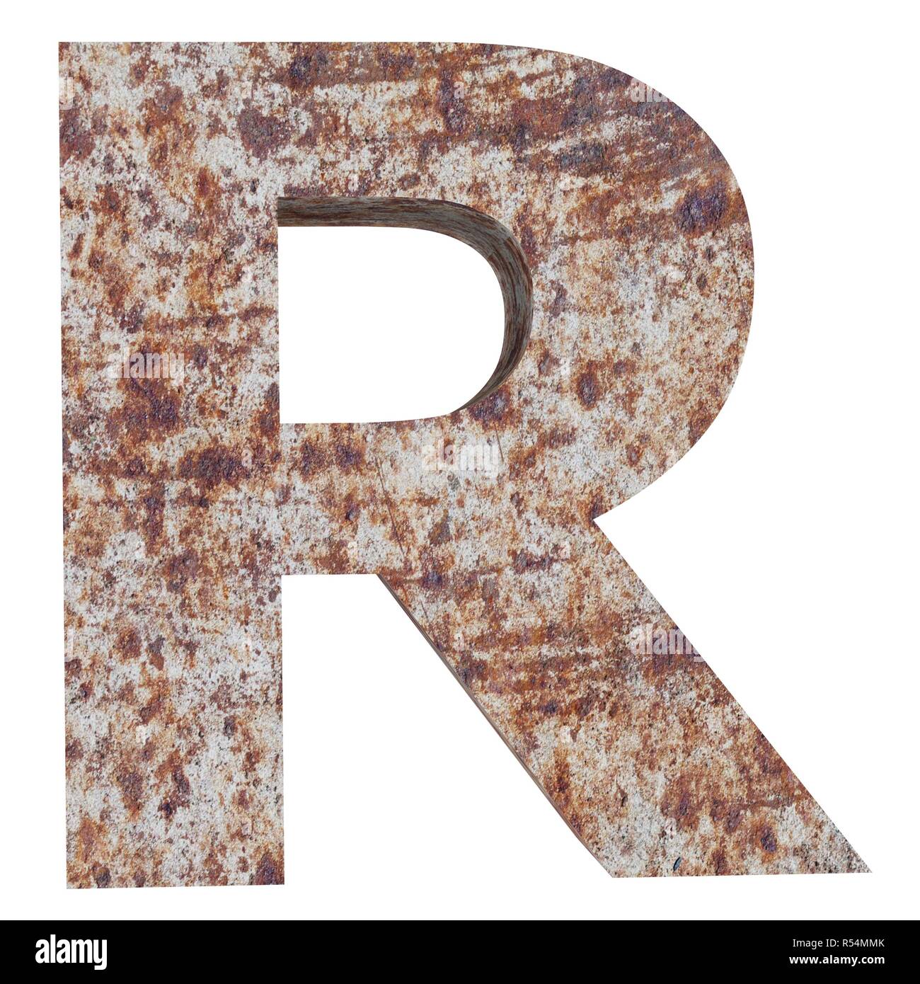 Conceptual old rusted meta capital letter -R, iron or steel industry ...