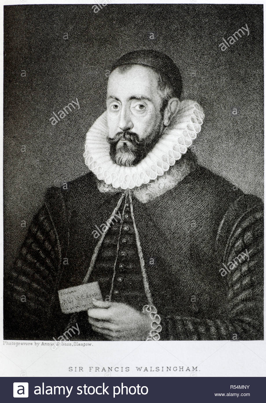 Sir Francis Walsingham portrait, 1532 – 1590, was principal secretary to Queen Elizabeth I of England from 20 December 1573 until his death and is popularly remembered as her 'spymaster', illustration from c1900 Stock Photo