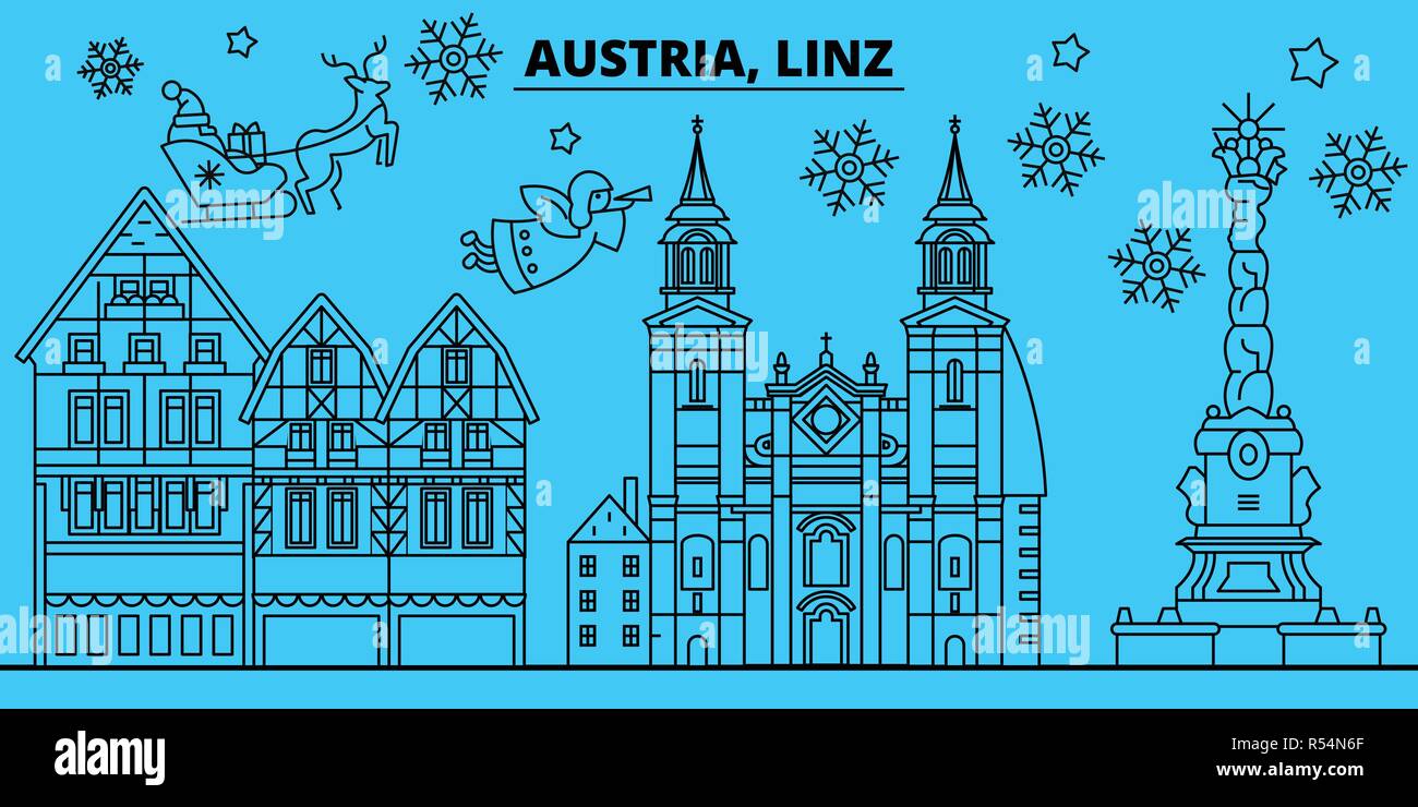 Austria, Linz winter holidays skyline. Merry Christmas, Happy New Year ...