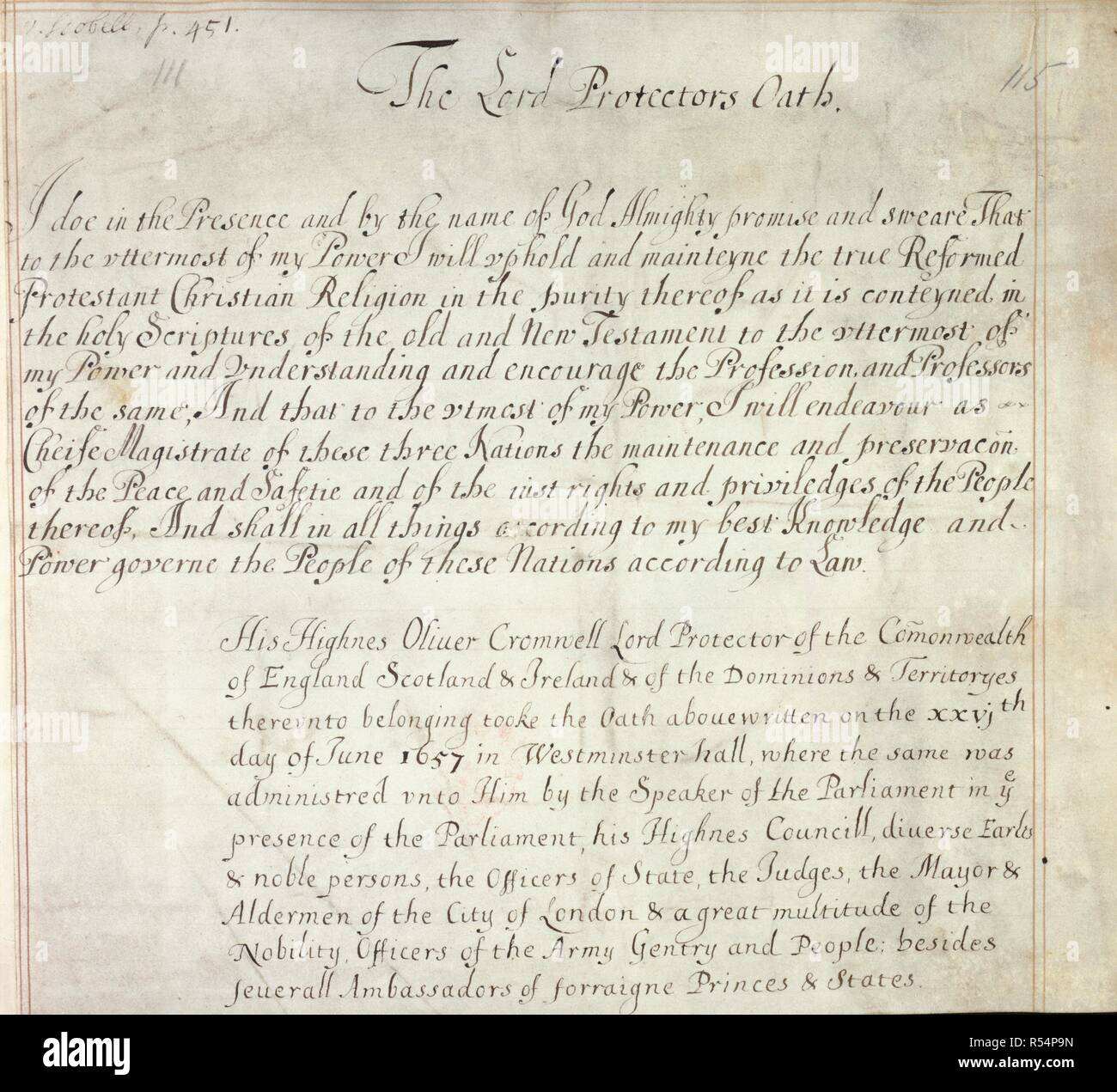 Oliver cromwell lord protector oath hires stock photography and images