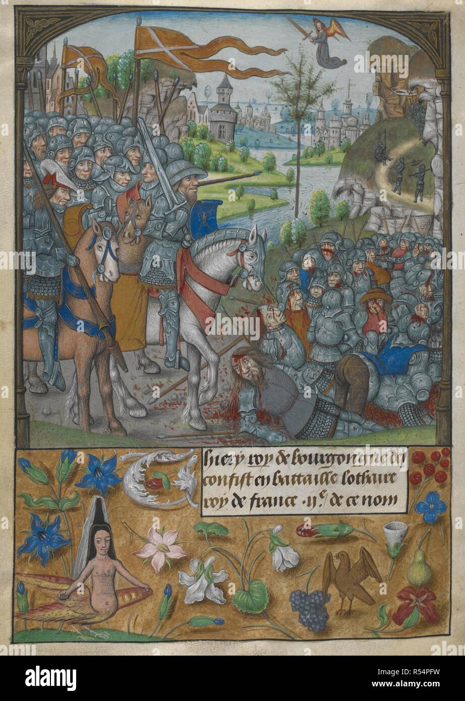 Whole Folio Battle Scene Probably A Reference The The Battle Of A Tamps In 604 In Which Thierry King Of Burgundy Defeated Lothaire King Of France Thierry On A White Horse Contemplates The