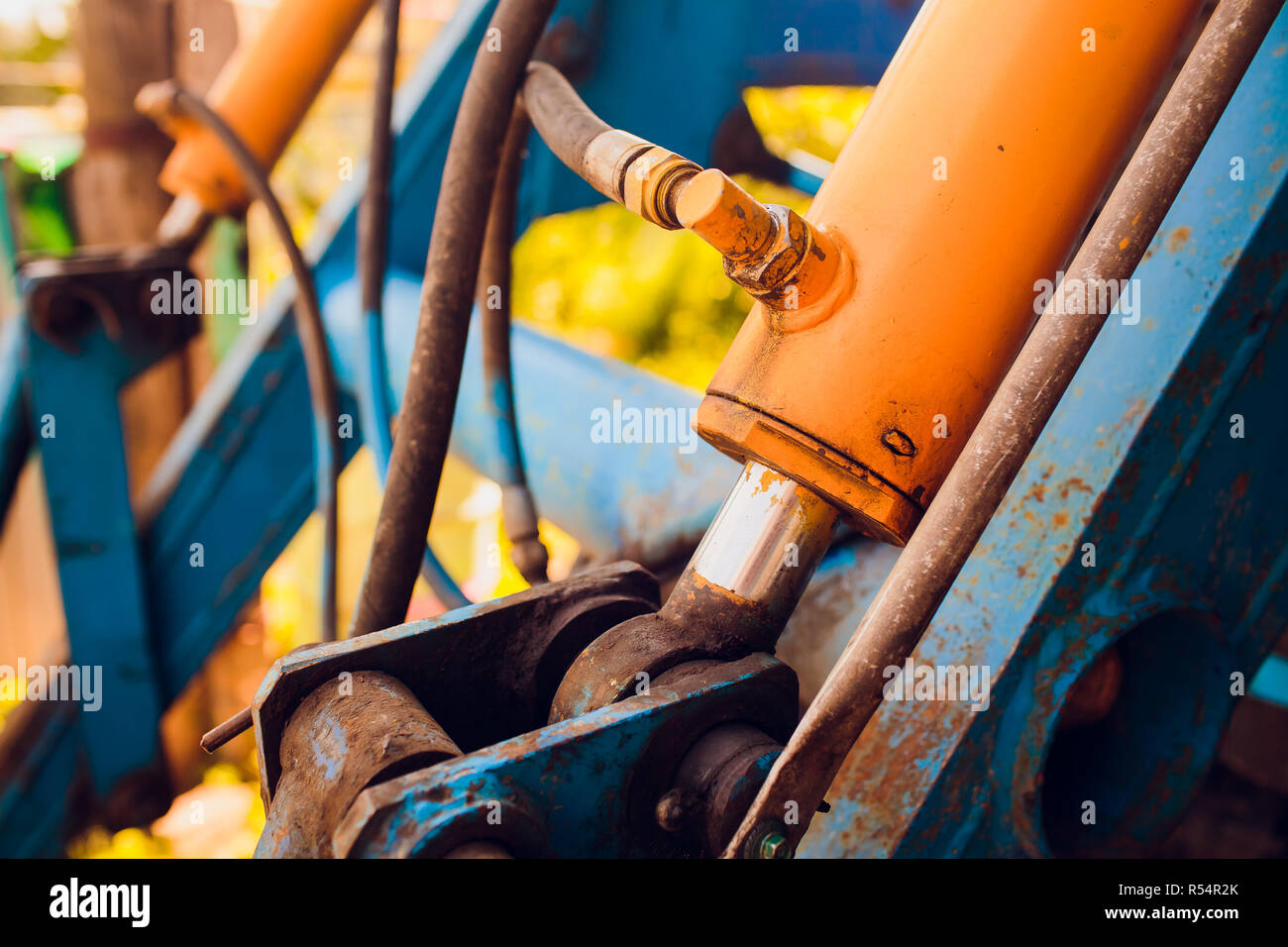hydraulics tractor blue. focus on hydraulic pipes Stock Photo Alamy