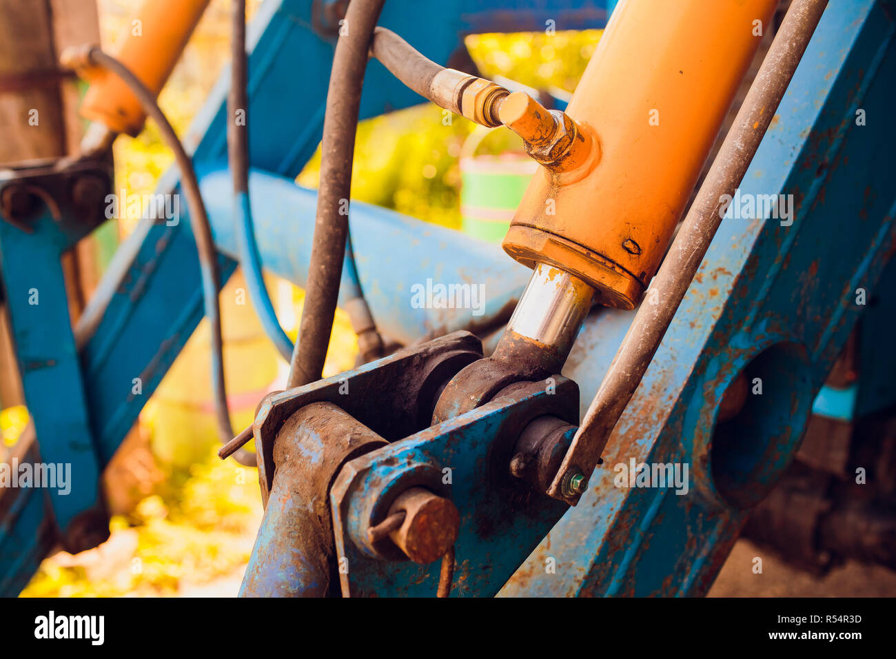hydraulics tractor blue. focus on hydraulic pipes Stock Photo Alamy