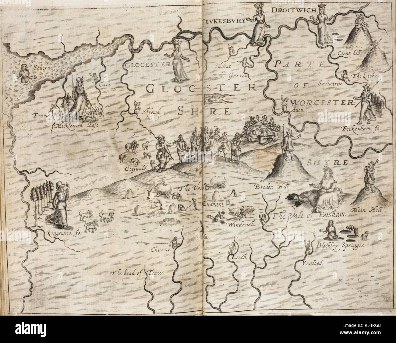 Map Of Gloucestershire And Worcestershire A Map Of Gloucestershire And Part Of Worcestershire. A Map Of England And  Wales, The Physical Features Greatly Exaggerated, And Showing The Manners  And Customs Of The People. Engraved By W Hole.