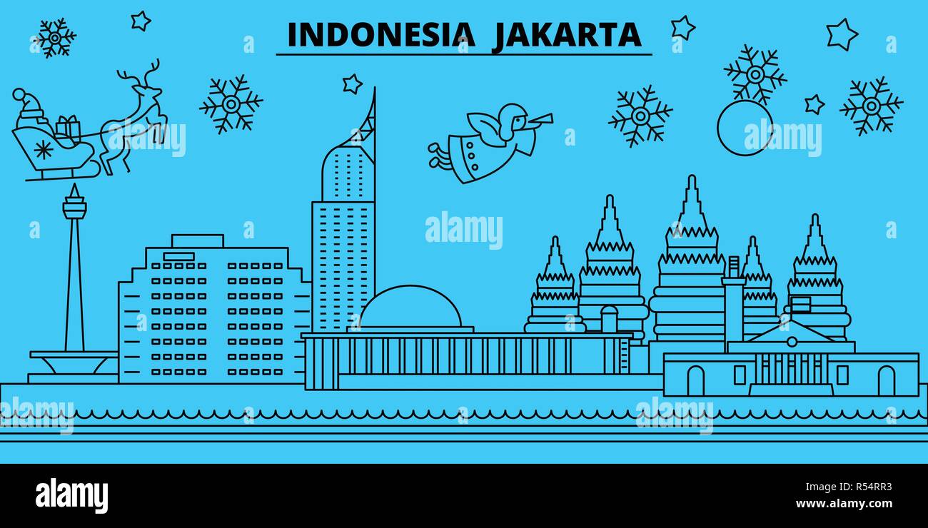 Indonesia, Jakarta winter holidays skyline. Merry Christmas, Happy New