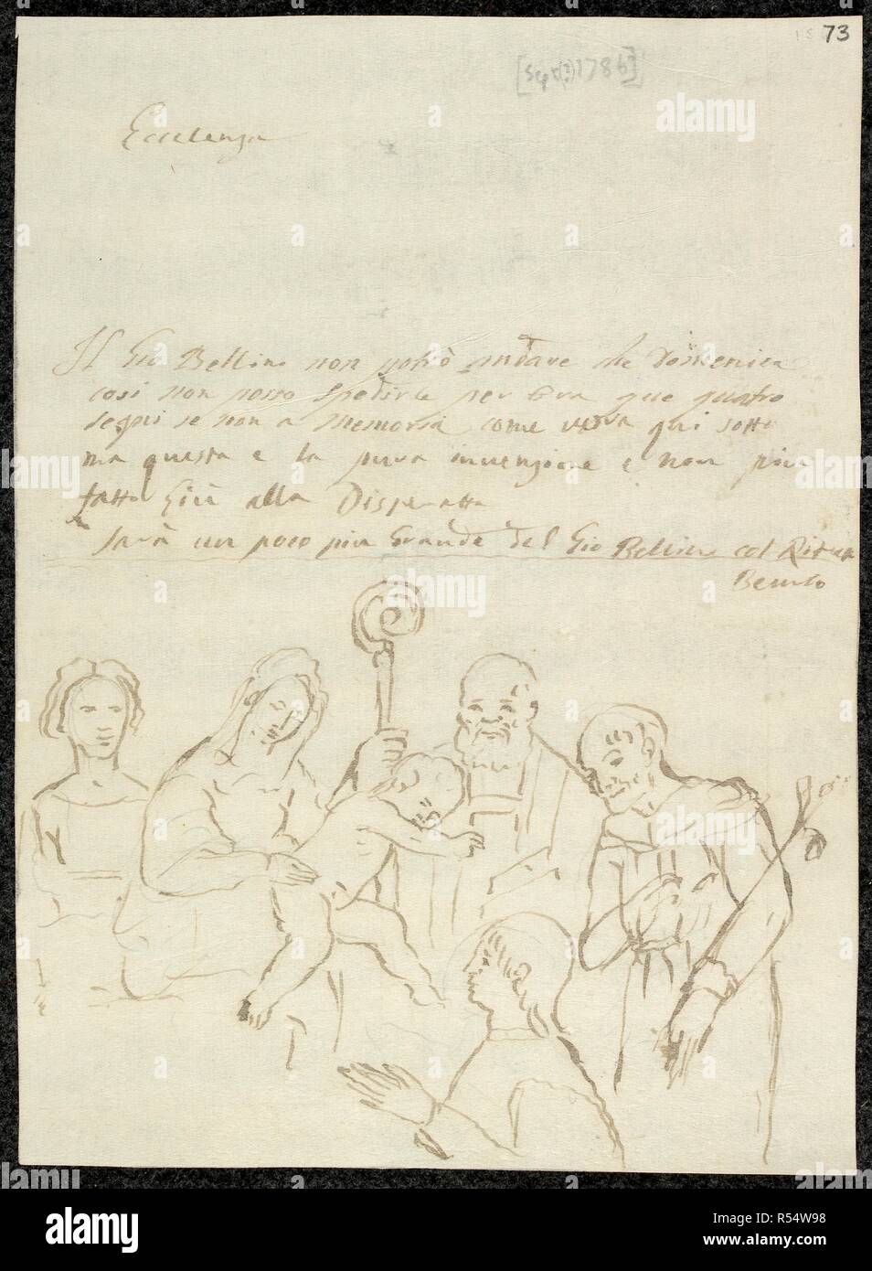 Sketch of old master painting from Letters from Giovanni Maria Sasso. Letters from Giovanni Maria Sasso, Italian artist and dealer,. ff. 31-85. Letters from Giovanni Maria Sasso, Italian artist and dealer, with sketches of old master paintings, manuscript lists of paintings in Sasso's hand, etc.; 20 Jan. 1775 (1785?) - 17 Oct. 1786, n.d. Source: Add. 60537 f.73. Stock Photo