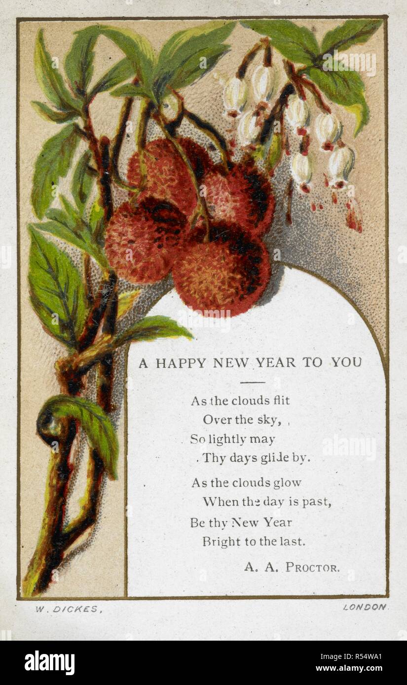 New Year Greetings Card With Floral And Fruit Decoration And Poem By A A Proctor Gift Cards For The New Year Illuminated London Society For Promoting Christian Knowledge 1874 A Happy New Year Greetings Card With Floral And Fruit Decoration And Poem By A A Proctor Gift Cards For The New Year Illuminated London Society For Promoting Christian Knowledge 1874 A Happy