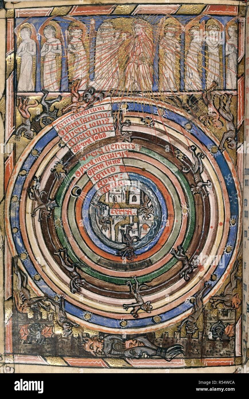 Table Of The Spheres Between Heaven And Hell The Earth In The Centre Surrounded By Concentric Circles Representing The Elements The Planets And In The Outer Circle The Stars At The Top