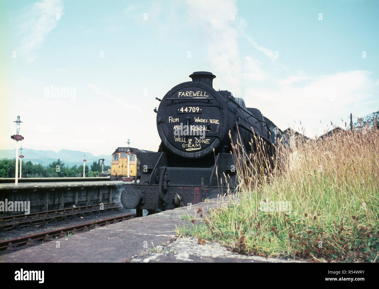 Black 5 No 44709 at Windermere Station, Windermere, end of steam in 1968, England Stock Photo