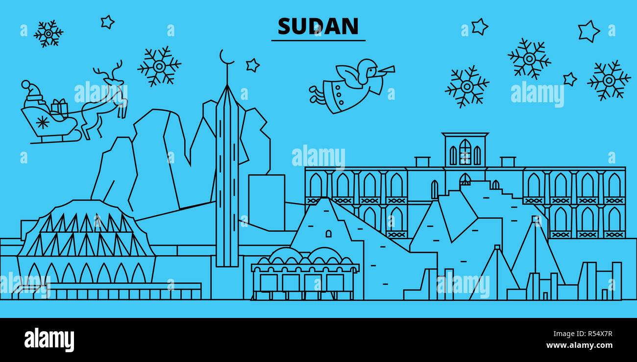 Sudan winter holidays skyline. Merry Christmas, Happy New Year ...