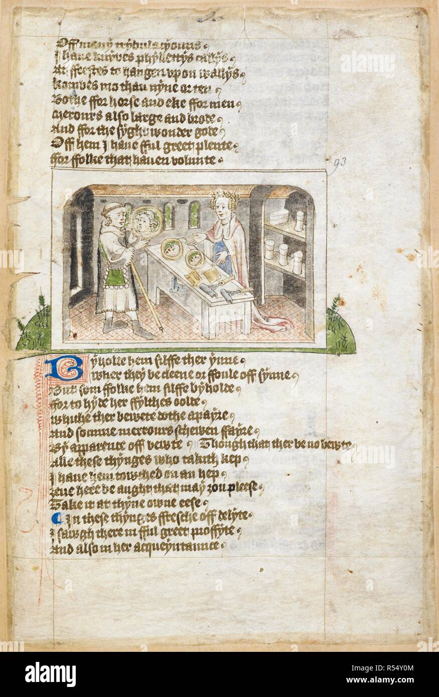 Hagiography shows mirrors to pilgrim with combs and horse combs on the