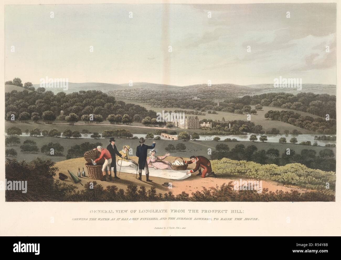 Longleat House. Fragments on the theory and practice of Landscape. London, 1816. General view of Longleat House, from the Prospect Hill.  Image taken from Fragments on the theory and practice of Landscape Gardening, including some remarks on Grecian and Gothic Architecture. By H. Repton, assisted by his son J. A. Repton.  Originally published/produced in London, 1816. . Source: 59.e.20, between 122/123. Stock Photo